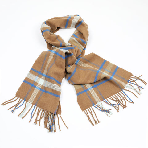 Affric wool scarf in cinnamon, sky and cobalt blue