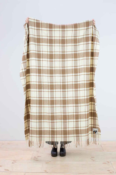 Lightweight wool throw in brown and cream check