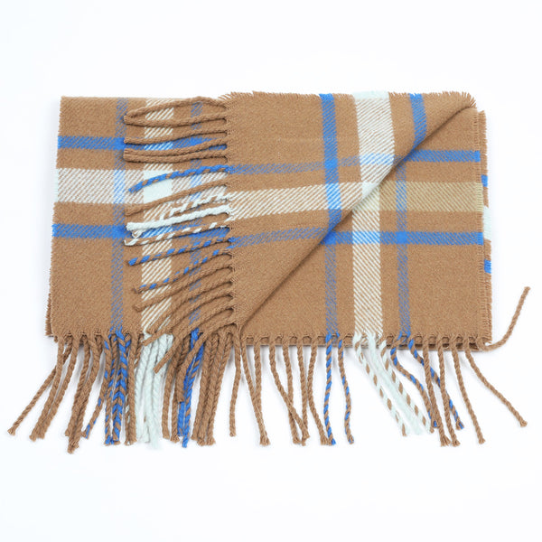 Affric wool scarf in cinnamon, sky and cobalt blue