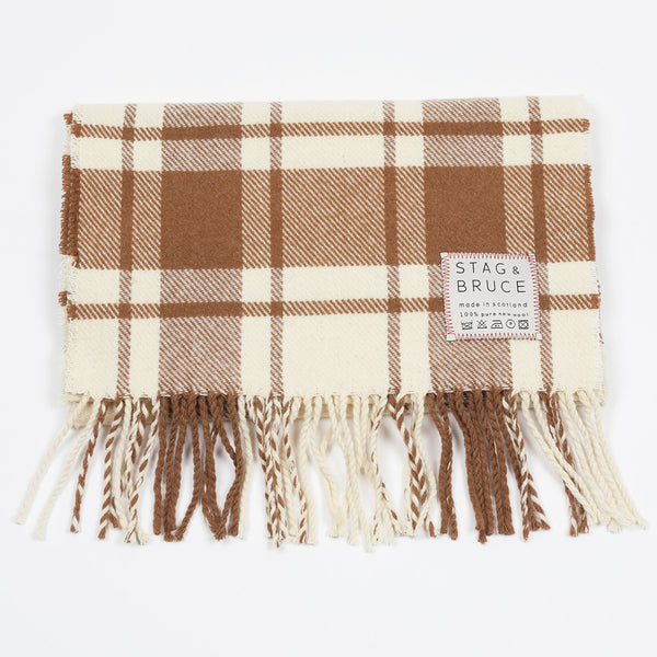 Wool scarf in cream and brown