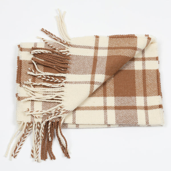 Wool scarf in cream and brown